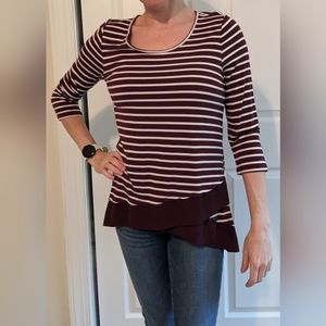 Skies Are Blue | Kendruh Woven Hem Knit Top | Burgundy | S